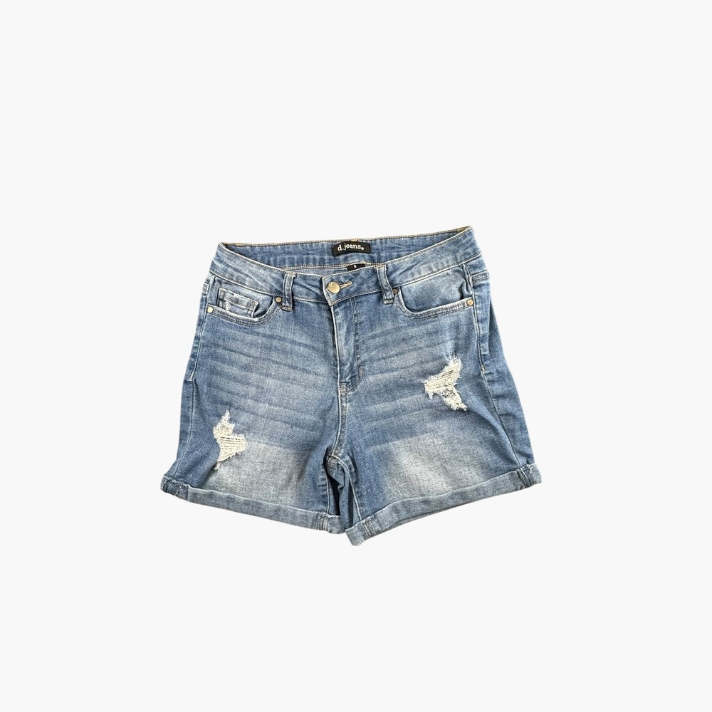 d.jeans Womens Size 6 Distressed Medium Wash Cuffed Denim Jean Shorts